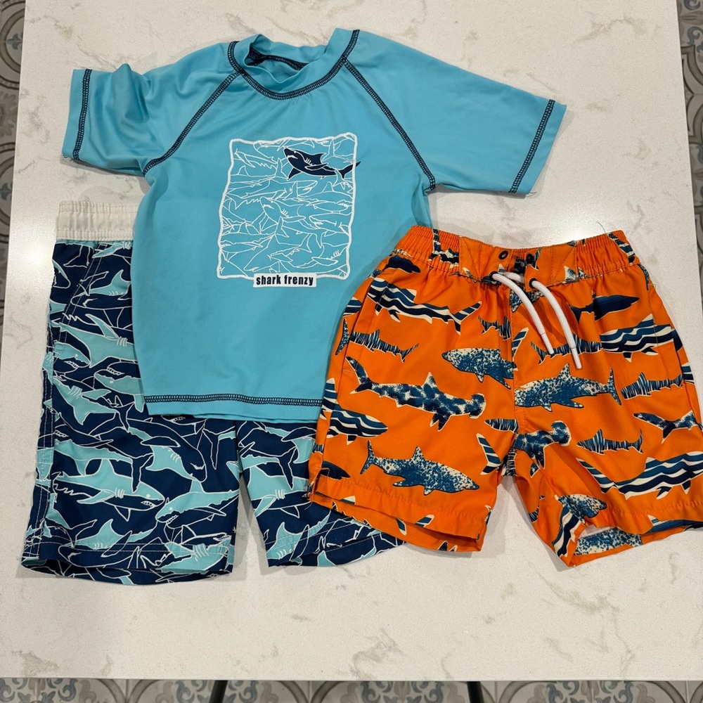 LOT OF 2 - Rash Guard / Swim Trunk Set & Swim Trunks
